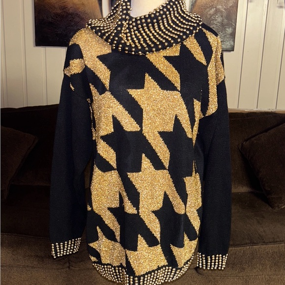 Spree International ~ Vintage ~ Small ~ Black W/ Gold Metallic ~ Beaded Dress - Picture 1 of 16